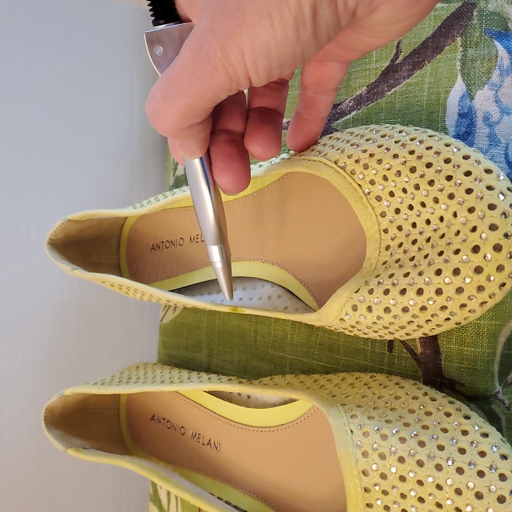 Antonio Melani Yellow Leather Ballet Flats with Rhinestones, Size 10 Medium - Picture 13 of 14